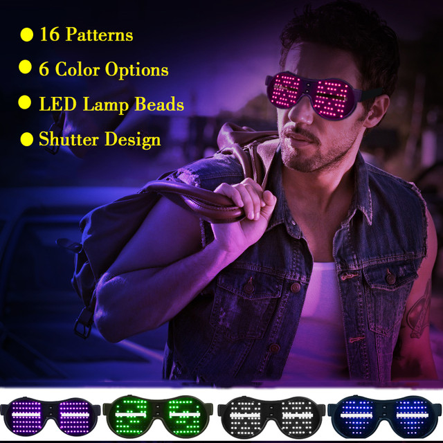 16 Dynamic Pattern Led Party Glasses Luminous Eyewear Christmas Concert LED  Sunglasses Masquerade Flashing Glasses